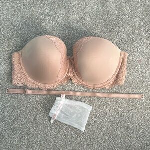 Victoria’s Secret 36D Lace Strapless Halter Bra in Nude